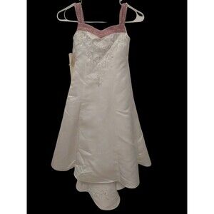 Alfred Angelo Ivory & Plum Embroidery Beaded High Low Flower Girl Formal Dress 6